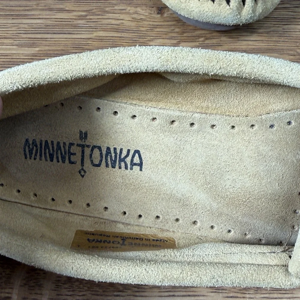 MINNETONKA Women's Side 7 Moccasins Leather Slip On Loafers Shoes 407 Tan